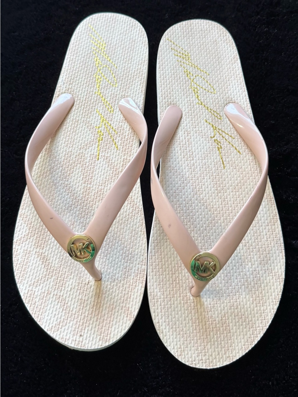 Michael Kors MK Print Logo Rubber Flip Flops Sandals Size 11M Beach